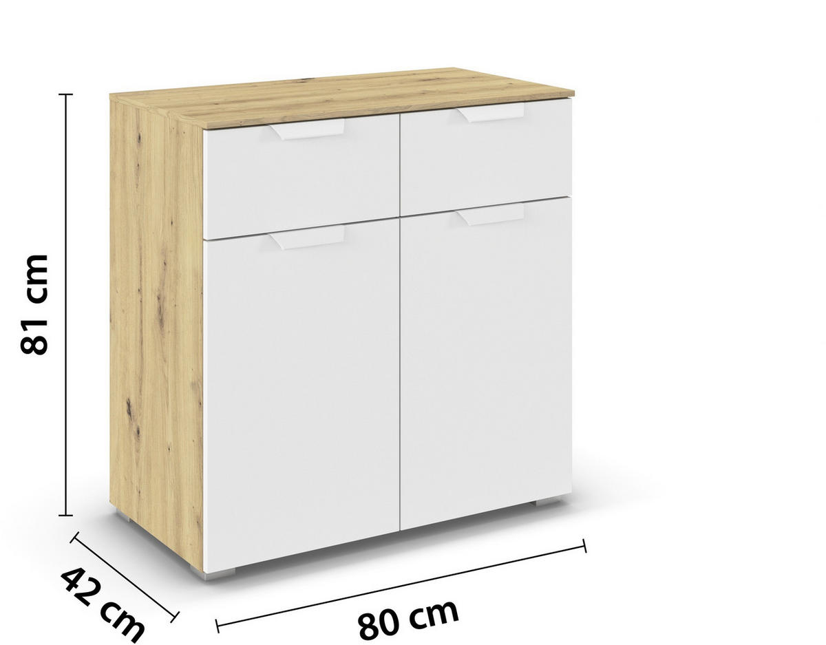 KOMMODE  in 80/81/42 cm  - Weiß/Eiche Artisan, Design, Holzwerkstoff/Metall (80/81/42cm) - Carryhome