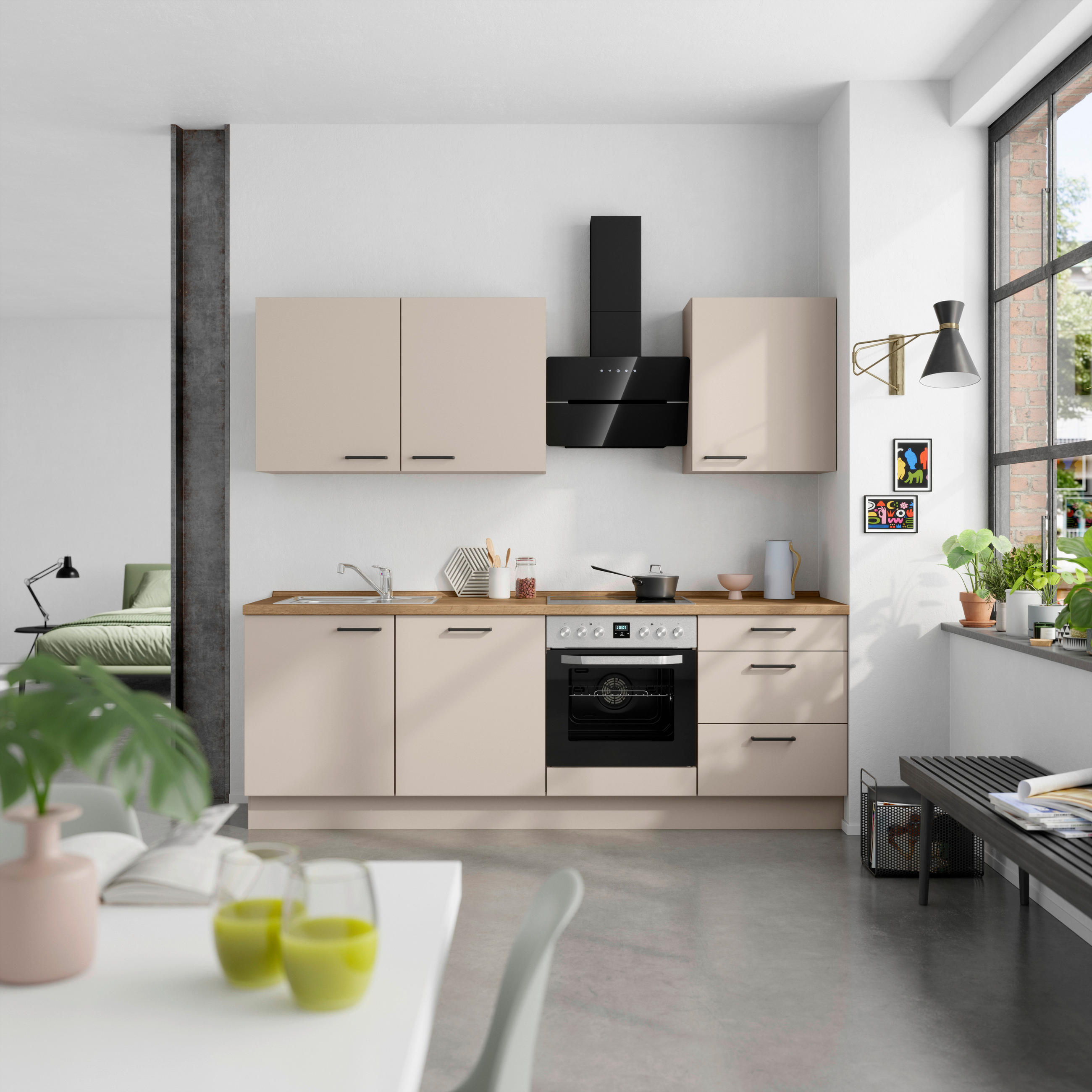 KÜCHENLEERBLOCK Easytouch 240 cm  in Eichefarben, Sandfarben  - Sandfarben/Eichefarben, MODERN, Holzwerkstoff/Metall (240cm) - Nobilia