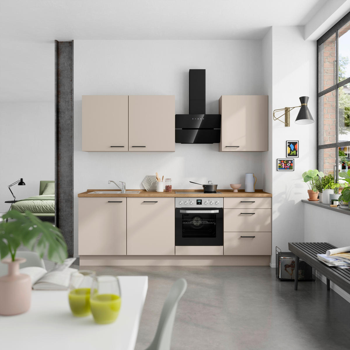 KÜCHENLEERBLOCK 240 cm   in Eichefarben, Sandfarben  - Sandfarben/Eichefarben, MODERN, Holzwerkstoff/Metall (240cm) - Nobilia