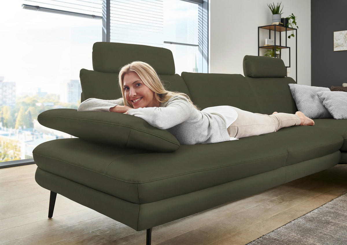 ECKSOFA in Echtleder Grün  - Schwarz/Grün, Design, Leder/Metall (310/180cm) - Dieter Knoll