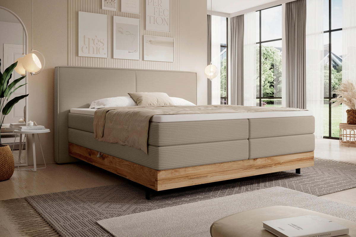 BOXSPRINGBETT 180/200 cm  in Champagner  - Champagner/Schwarz, Natur, Holz/Textil (180/200cm) - Valnatura