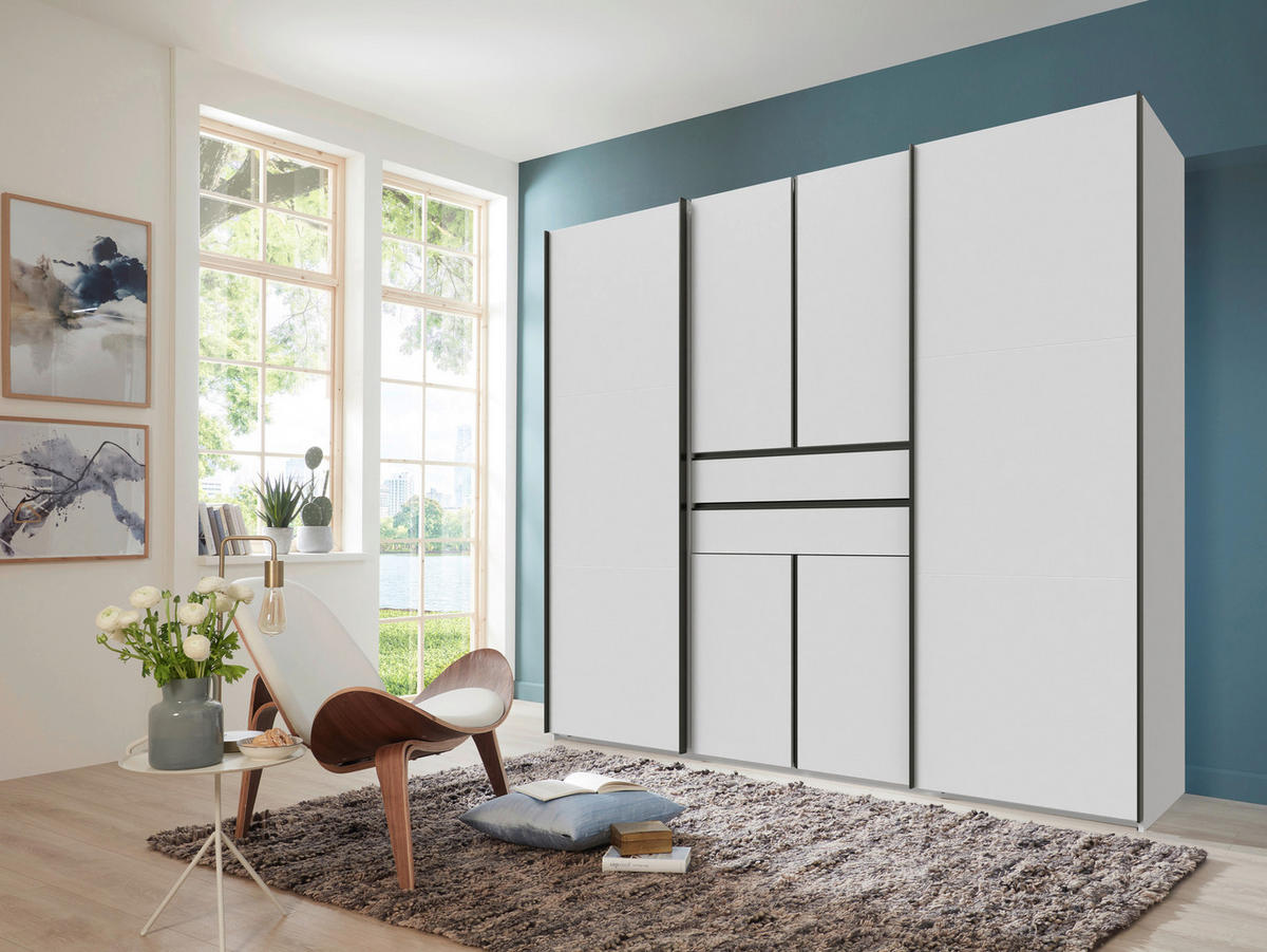 KLEIDERSCHRANK 250/216/65 cm,  in Weiß, 6-türig  - Schwarz/Weiß, Design, Holzwerkstoff/Metall (250/216/65cm) - Stylife