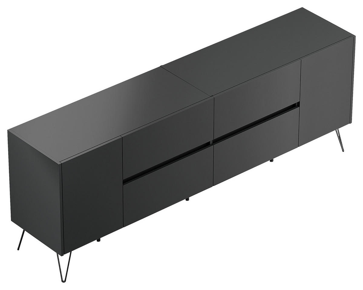 SIDEBOARD Posseik Industrial 199/75,8/42 cm 4 Schublade(n)  - Graphitfarben/Schwarz, Design, Holzwerkstoff/Metall (199/75,8/42cm) - MID.YOU