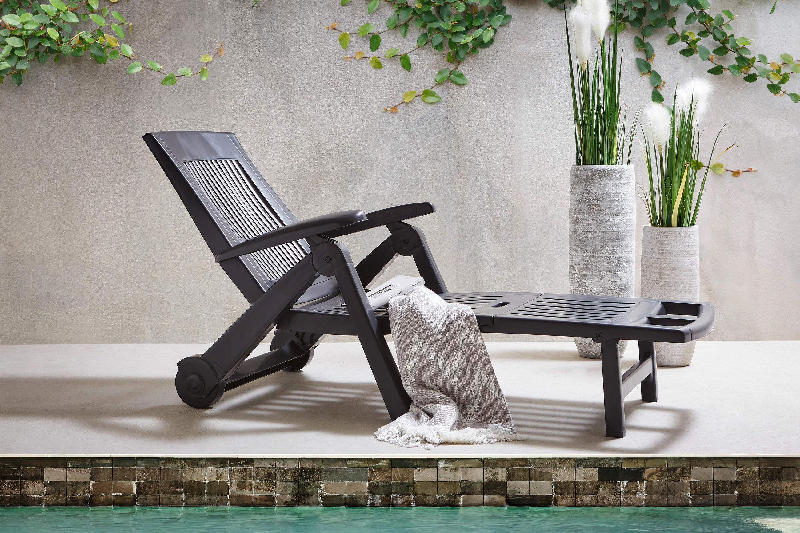 GARTENLIEGE 195/72/101 cm  - Anthrazit, Basics, Kunststoff (195/72/101cm) - Ambia Garden