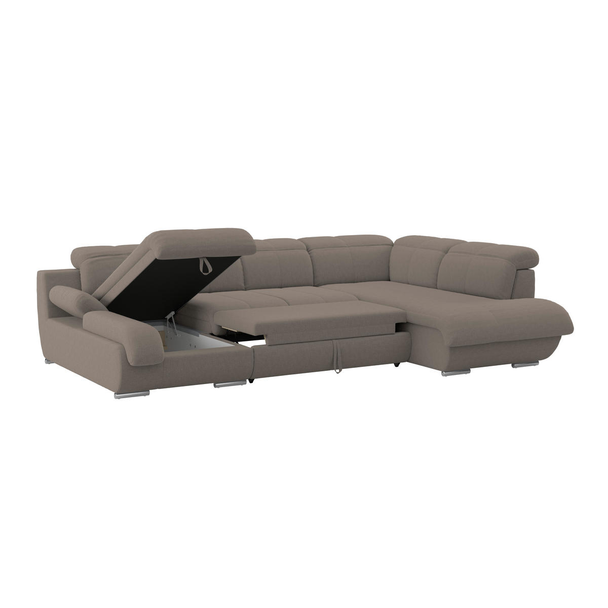 WOHNLANDSCHAFT MULTI Dunkelbraun Chenille  - Chromfarben/Dunkelbraun, MODERN, Textil/Metall (184/345/228cm) - Livetastic