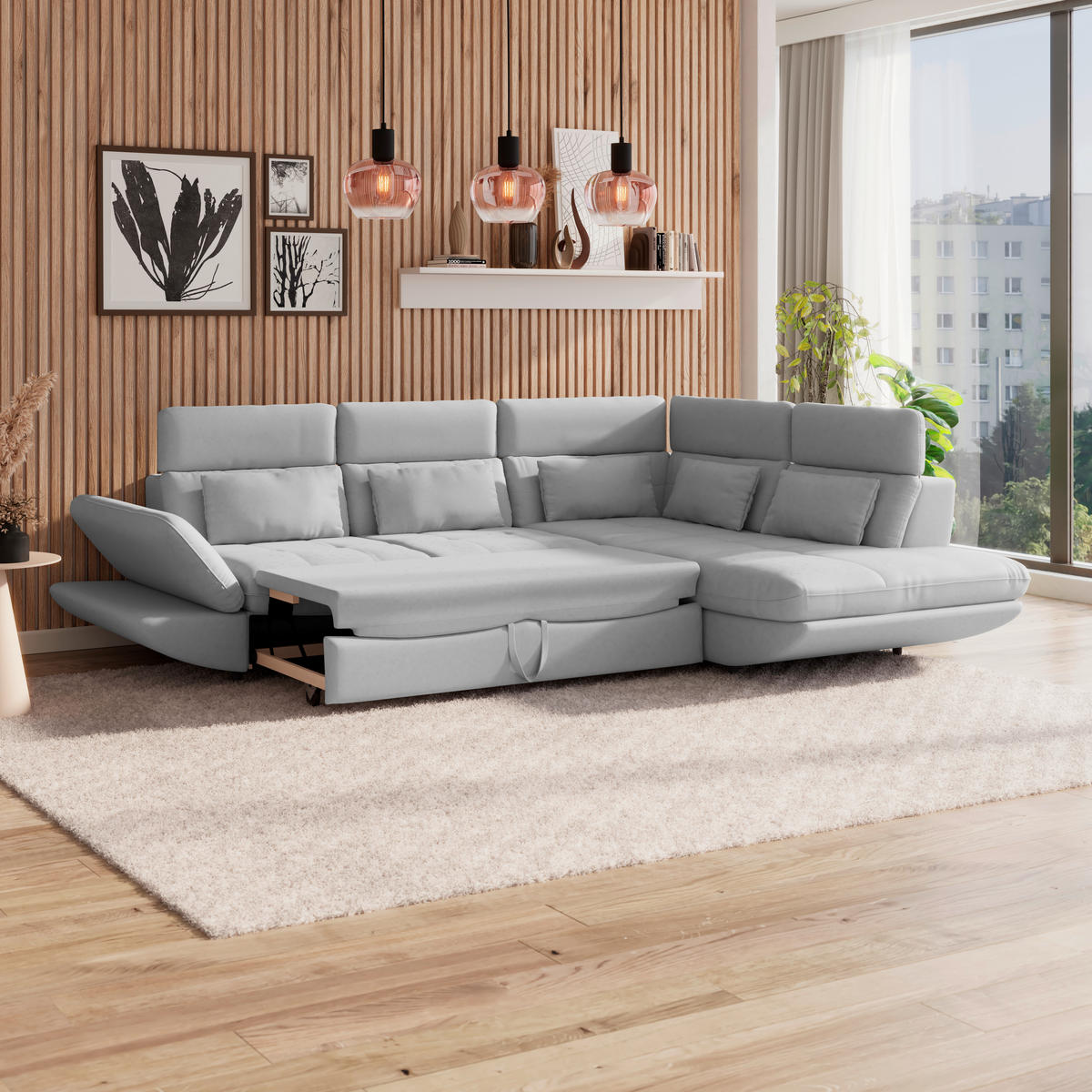 WOHNLANDSCHAFT Hellgrau Mikrofaser  - Hellgrau/Schwarz, MODERN, Kunststoff/Textil (311/233cm) - MID.YOU