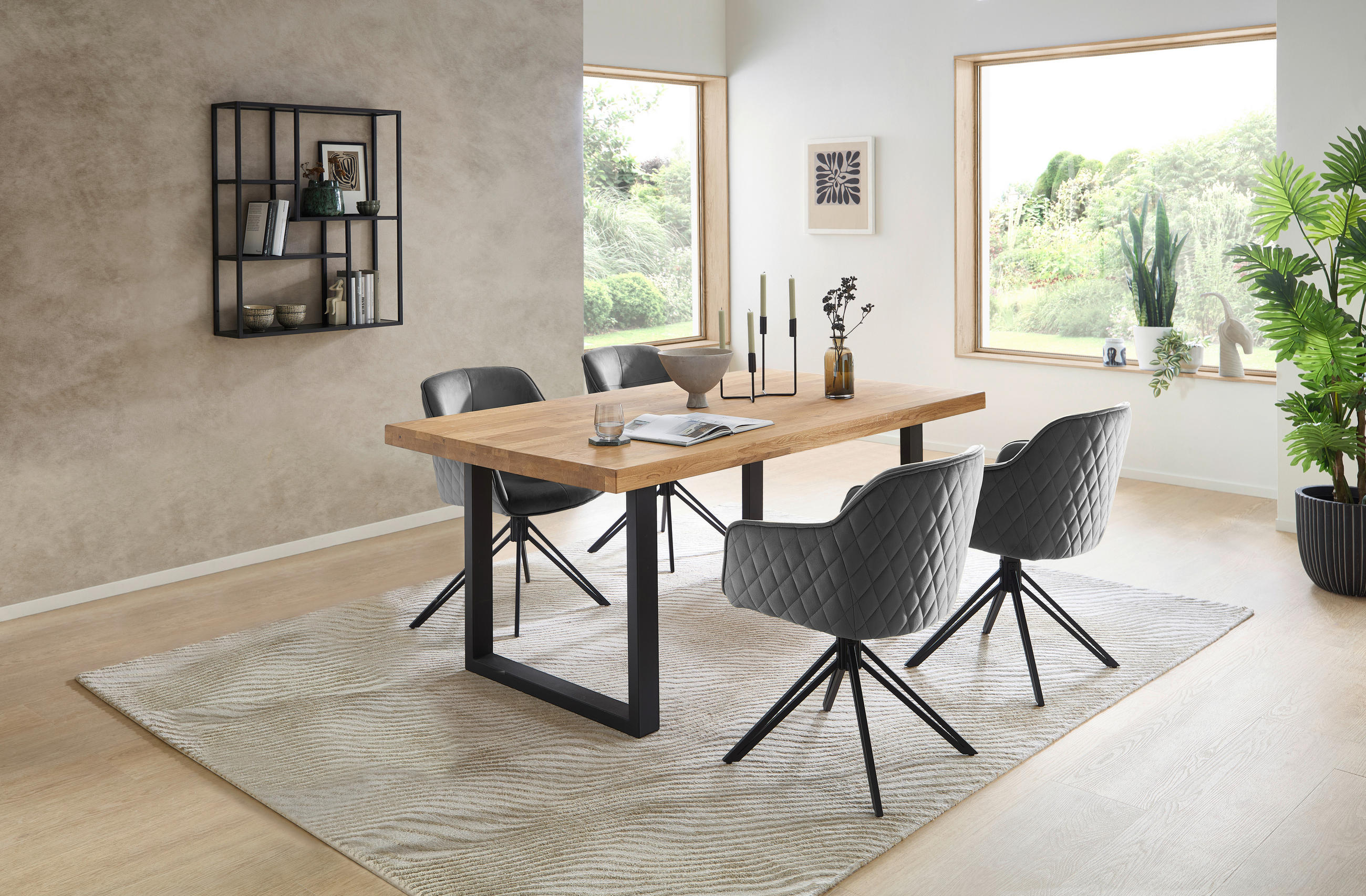 Thumbnail - Livetastic Esstisch, Eiche, Holz, Metall, Eiche, 2-Schicht, rechteckig, U-Form, 100x76x180 cm, Holzmöbel, Holztische, Es...