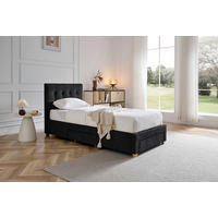 POLSTERBETT 90/200 cm, inkl. gepolstertes Kopfteil, Lattenrost, Bettschubladen,  in Dunkelgrau  - Dunkelgrau/Naturfarben, Design, Holz/Textil (90/200cm) - Boxxx