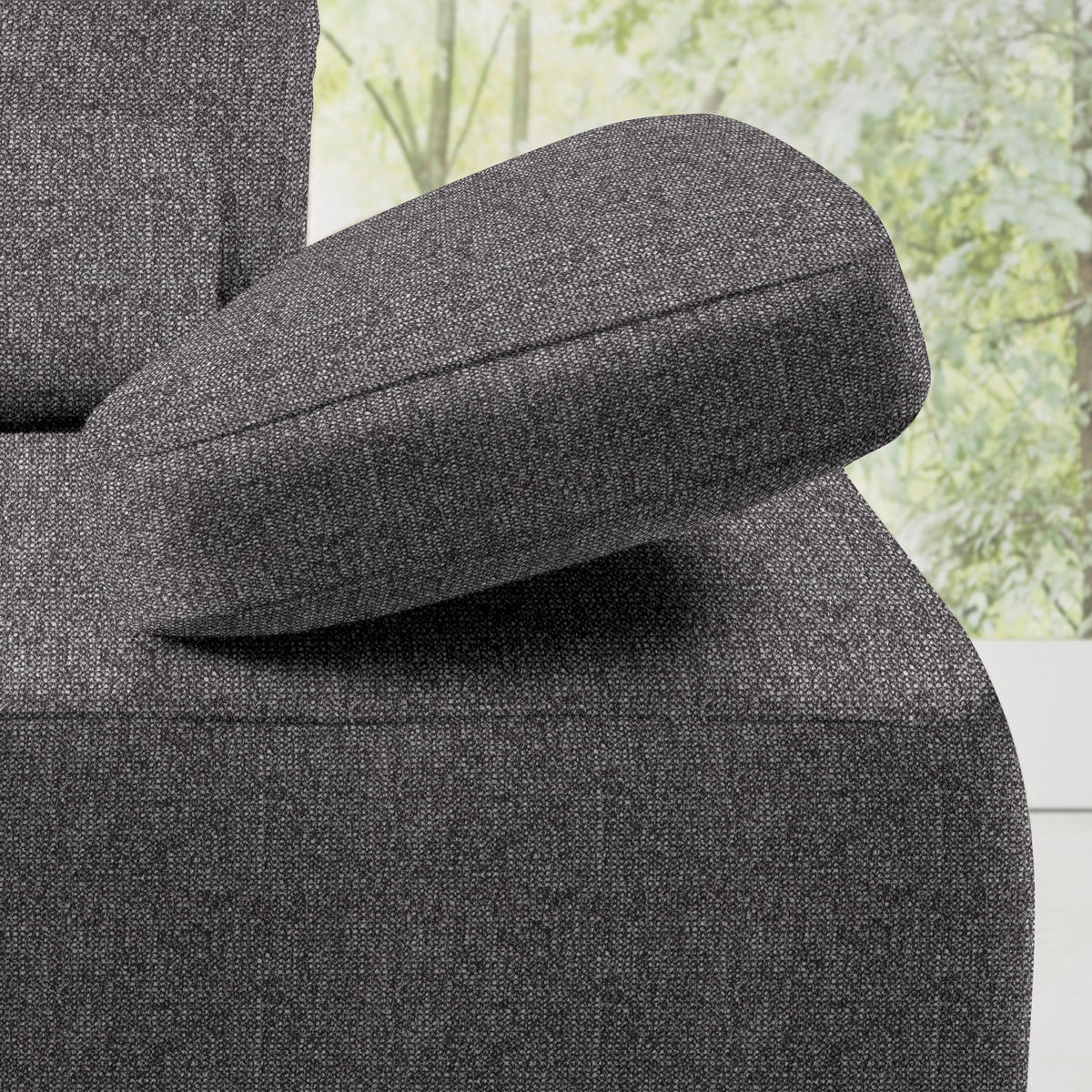 ECKSOFA in Flachgewebe Grau  - Schwarz/Grau, Natur, Holz/Textil (176/314cm) - Valnatura