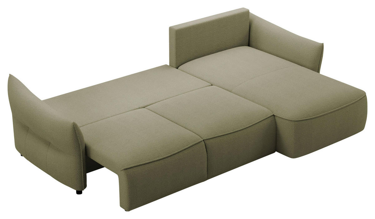 ECKSOFA Olivgrün Webstoff Rückenkissen, Bettkasten, Schlaffunktion, Rücken echt, Liegefläche im Originalstoff  - Schwarz/Olivgrün, KONVENTIONELL, Kunststoff/Textil (306/179cm) - Milino