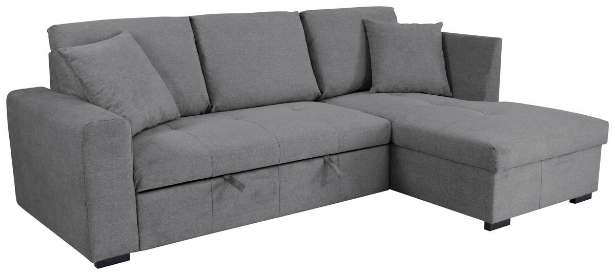 ECKSOFA LUKAS Grau Struktur Zierkissen, Bettkasten  - Grau, Trend, Textil (239/158cm) - P & B