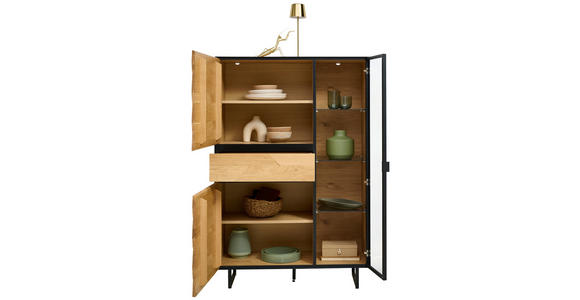 HIGHBOARD Schwarz, Wildeiche  95/148,8/42 cm  - Wildeiche/Schwarz, Natur, Glas/Holz (95/148,8/42cm) - Linea Natura