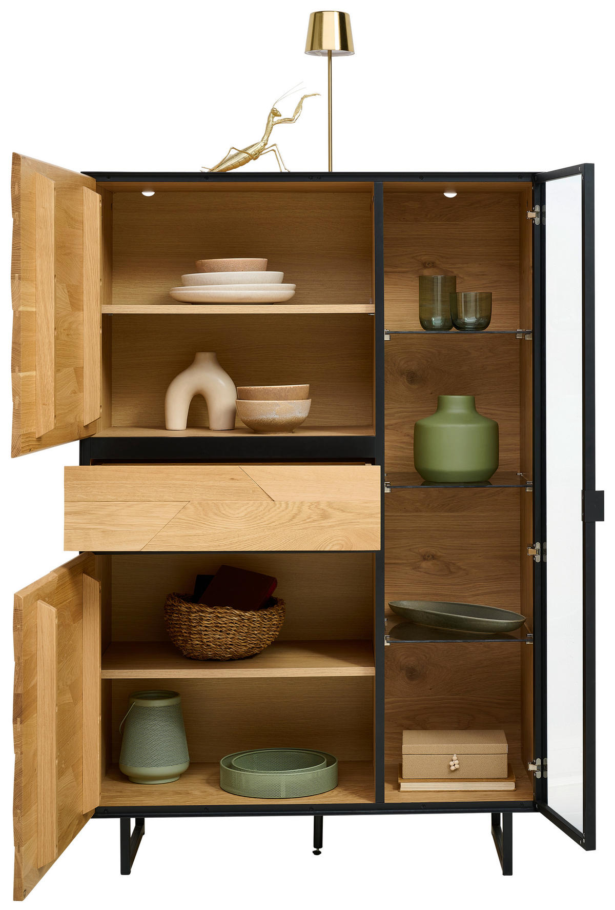 HIGHBOARD Schwarz, Wildeiche  95/148,8/42 cm  - Wildeiche/Schwarz, Natur, Glas/Holz (95/148,8/42cm) - Linea Natura