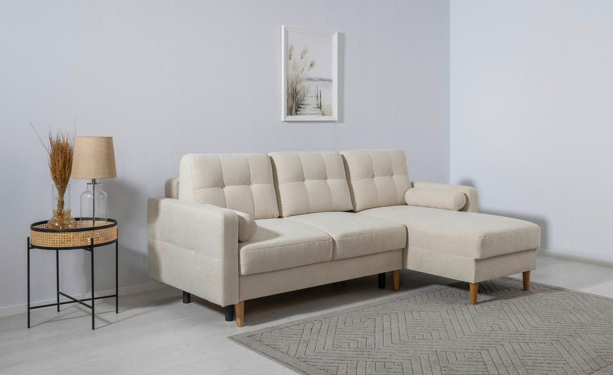 ECKSOFA in Beige  - Beige/Buchefarben, Design, Holz/Textil (223/157cm) - MID.YOU