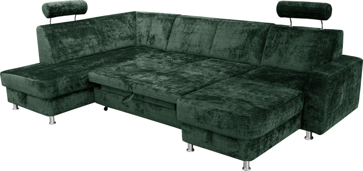 SEDACIA SÚPRAVA, textil, zelená - zelená/chrómová, Design, textil/plast (198/301/165cm) - Xora