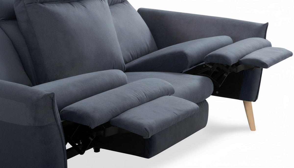 3-SITZER-SOFA  in Mikrofaser Blau Skandinavisch, Modern  - Blau/Buchefarben, Design, Holz/Textil (202/110/92cm) - Livetastic