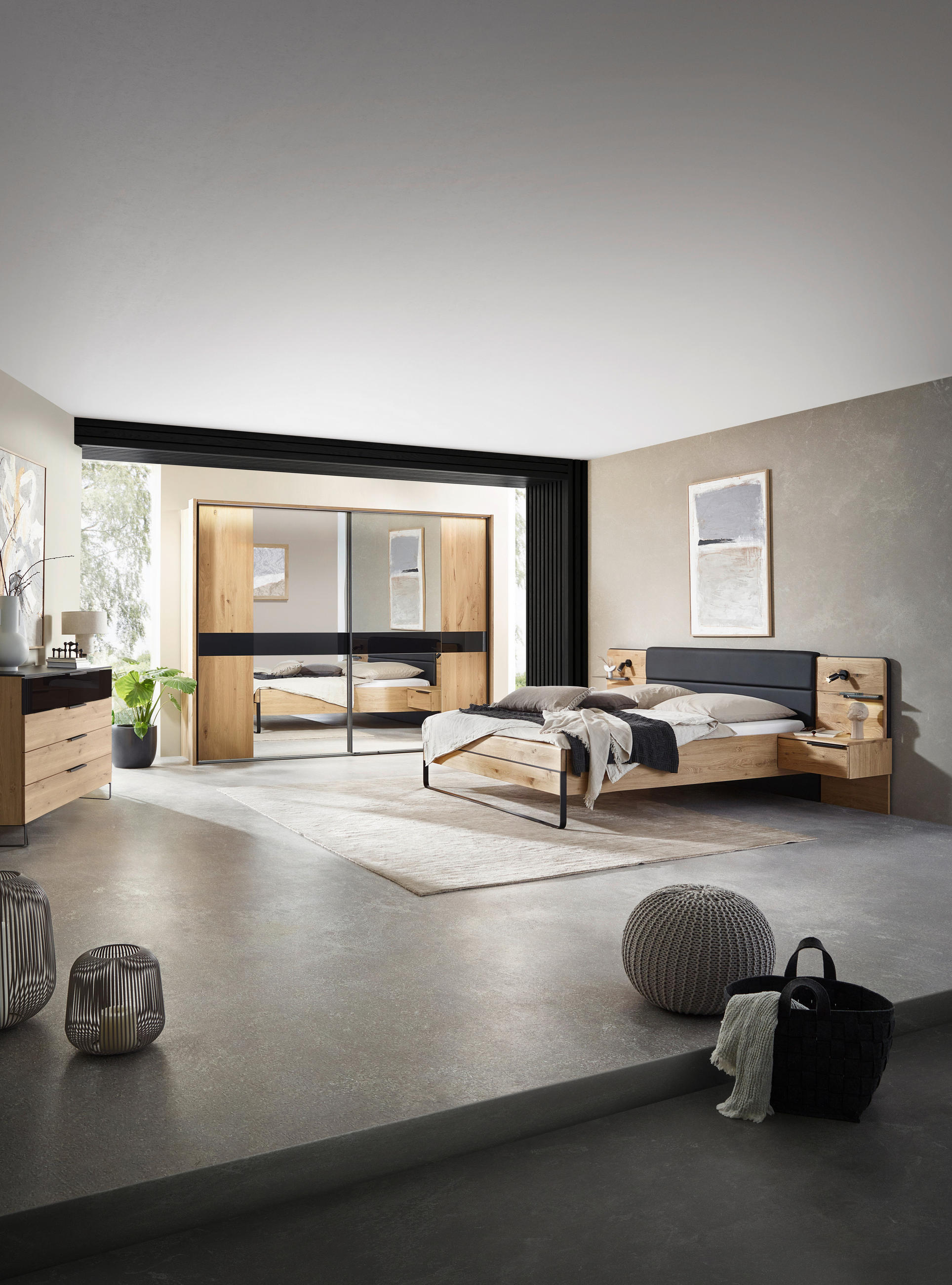BETTANLAGE 180/200 cm  in Schwarz, Wildeiche   - Wildeiche/Schwarz, Design, Holzwerkstoff/Textil (180/200cm) - Dieter Knoll