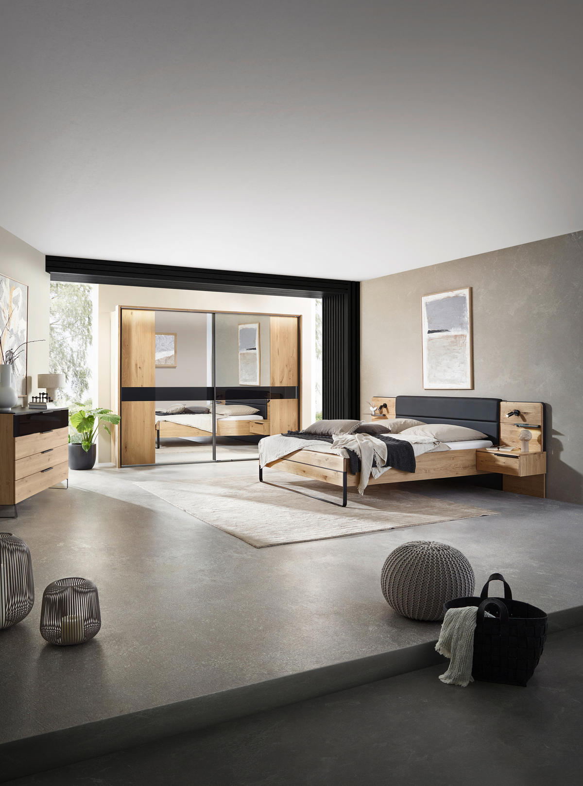 BETTANLAGE 180/200 cm  in Schwarz, Wildeiche   - Wildeiche/Schwarz, Design, Holzwerkstoff/Textil (180/200cm) - Dieter Knoll
