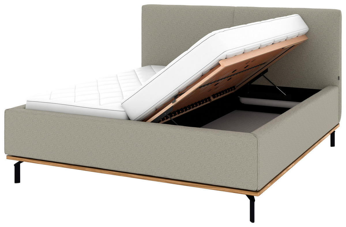 POLSTERBETT 160/200 cm,  in Hellgrau, Matratze, Lattenrost, Bettkasten, H2 + H3 = mittel + fest  - Hellgrau/Graphitfarben, Design, Holz/Textil (160/200cm) - Musterring