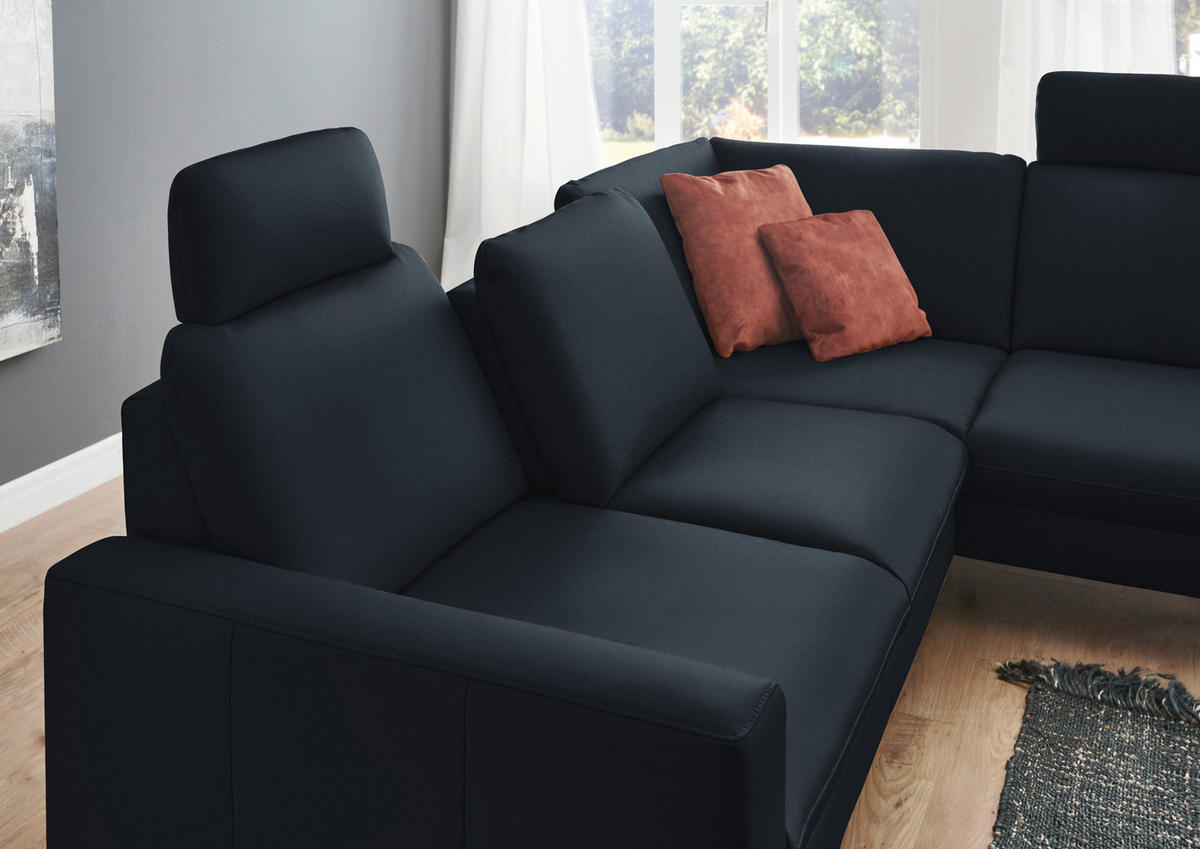 ECKSOFA in Echtleder Dunkelblau  - Schwarz/Dunkelblau, Design, Leder/Metall (250/194cm) - Beldomo Premium