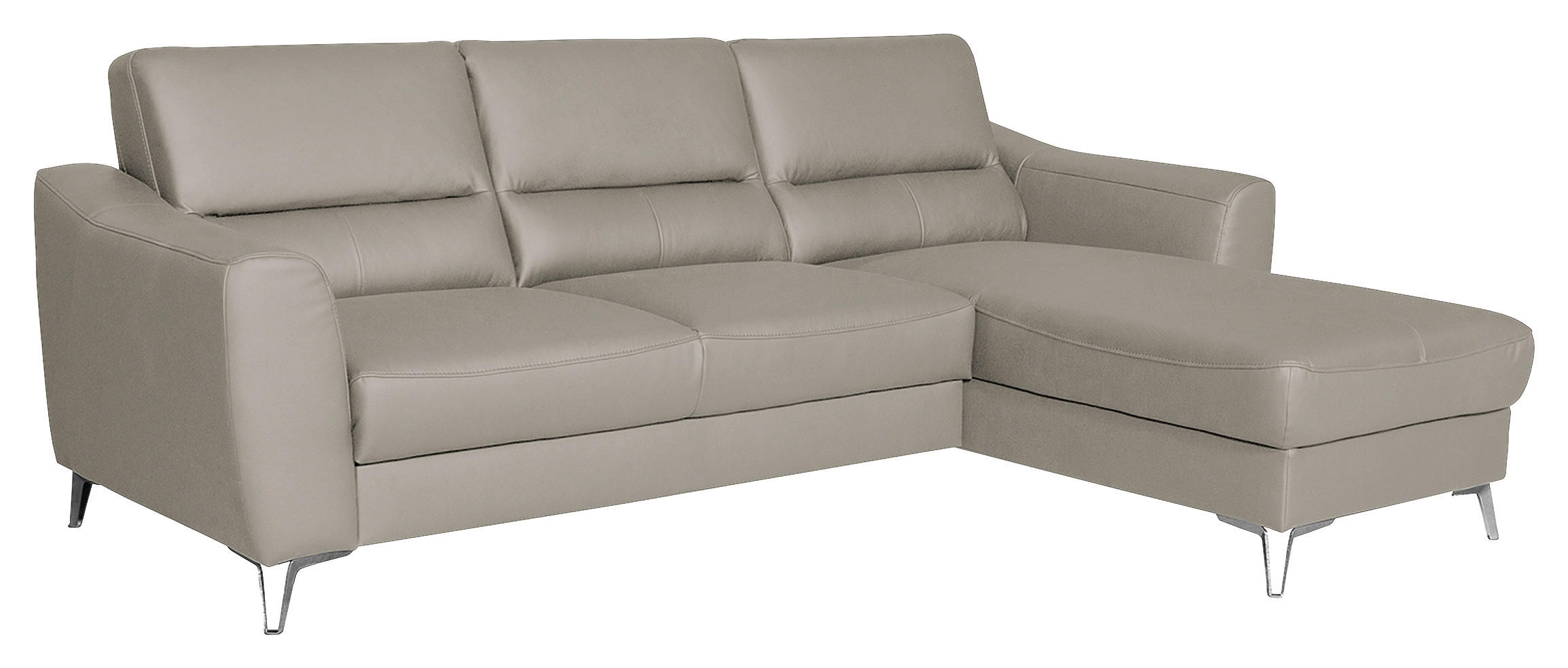 ECKSOFA in Lederlook Echtleder Platinfarben  - Platinfarben/Chromfarben, Design, Leder/Textil (241/168cm) - Livetastic