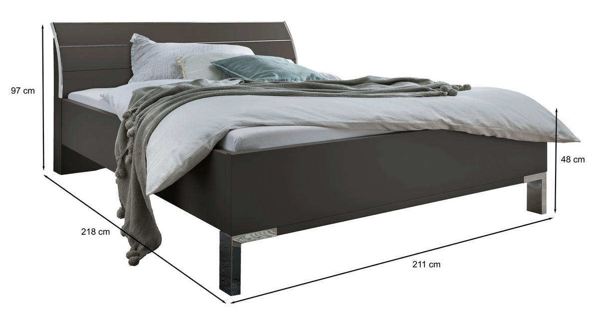 BETT 200/200 cm  in Dunkelgrau   - Dunkelgrau, Konventionell, Holzwerkstoff/Metall (200/200cm) - Venda