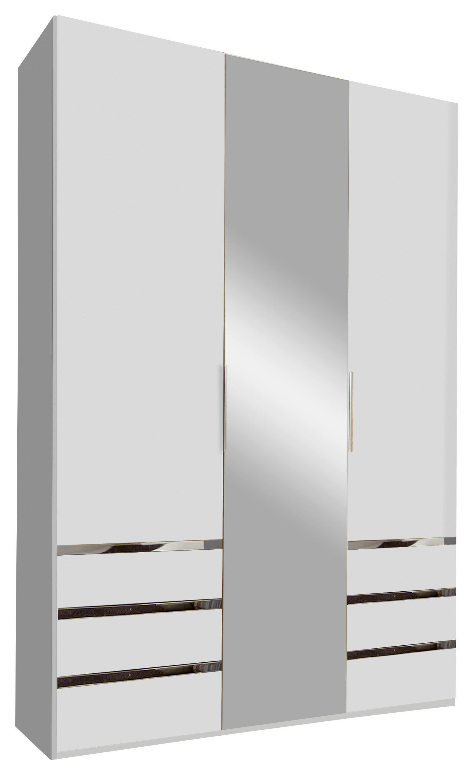 DREHTÜRENSCHRANK 150/216/58 cm,  in Silberfarben, Weiß, 3 Tür(en)  - Chromfarben/Silberfarben, MODERN, Glas/Holzwerkstoff (150/216/58cm) - MID.YOU