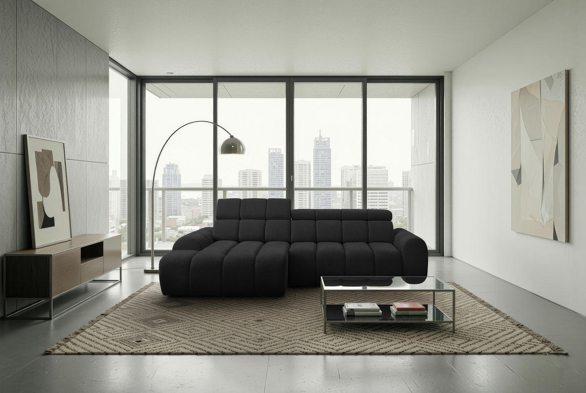 ECKSOFA  in Chenille Schwarz  152/290 cm  - Schwarz, Design, Kunststoff/Textil (152/290cm) - Stylife
