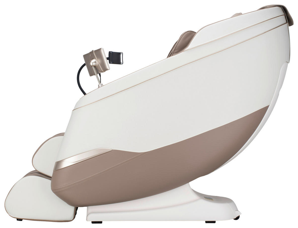 MASSAGESESSEL M Series  mit Lederlook Weiß, Hellbraun Relaxfunktion, Liegefunktion, Netzbetrieb, Massagefunktion, ausziehbare Fußstütze, automatische Rückholfunktion, Bluetooth-Lautsprecher, inklusive Armlehnen, Nackenkissen abnehmbar Rückenkissen, Nackenstütze, Sitzkissen, Relaxfunktion, Fußteilverstellung, Nackenkissen  - Hellbraun/Schwarz, KONVENTIONELL, Kunststoff/Textil (75,5/113/147,3cm) - Novel