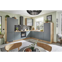 ECKKÜCHE 305/285 cm  Grün, Eichefarben  - Edelstahlfarben/Eichefarben, Basics, Holzwerkstoff/Metall (305/285cm) - Venda