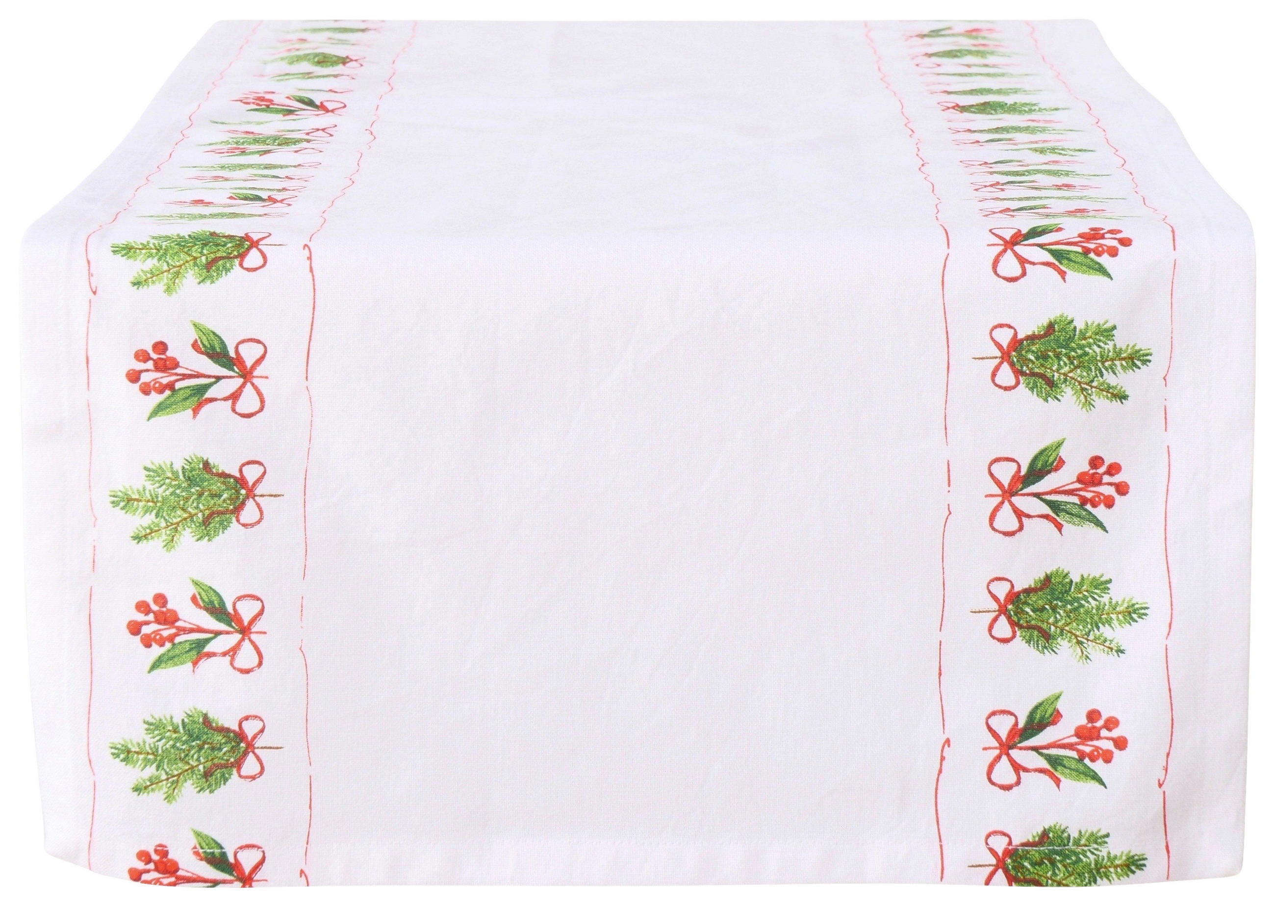 TISCHLÄUFER Textil Grün, Weiss 40/140 cm  - Weiss/Grün, Lifestyle, Textil (40/140cm)