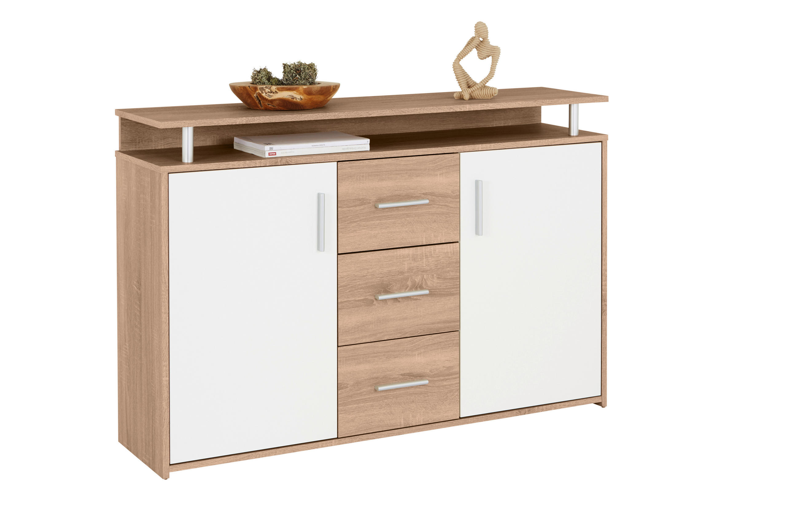 Kommode 132cm Drift, Eiche Dekor/Weiß