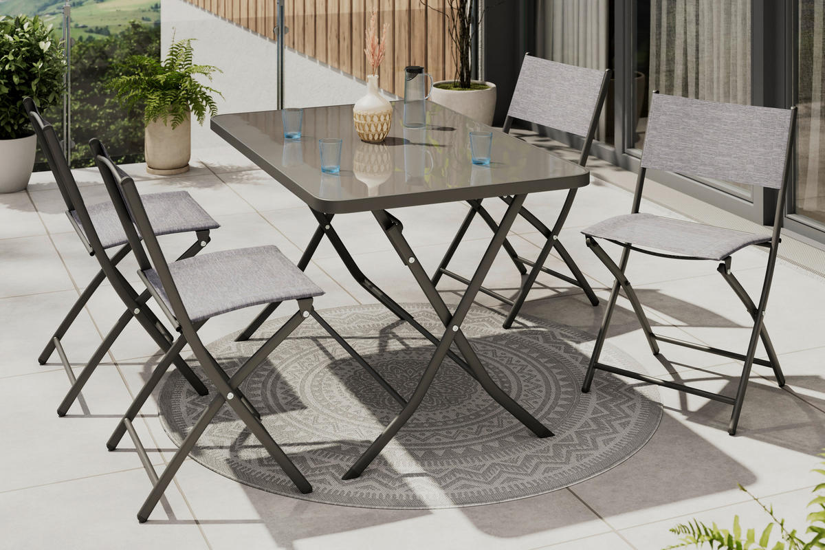 GARTENSET 5-teilig  - Dunkelgrau/Anthrazit, Basics, Glas/Textil - Xora