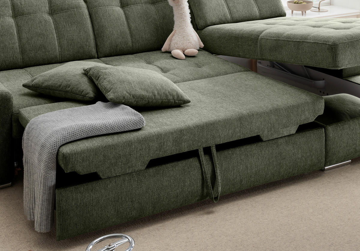 ECKSOFA Chenille Dunkelgrün  - Chromfarben/Dunkelgrün, Konventionell, Textil/Metall (283/186cm) - Livetastic