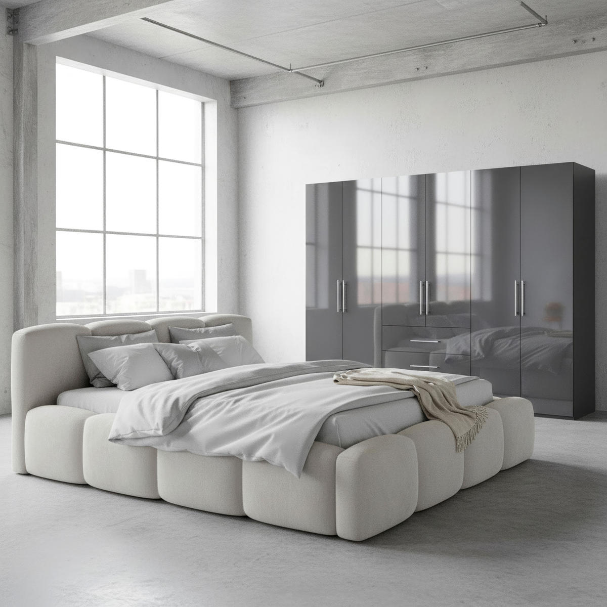 ČALÚNENÁ POSTEĽ, 140/200 cm, biela - čierna/biela, Design, kov/drevo (140/200cm) - Carryhome