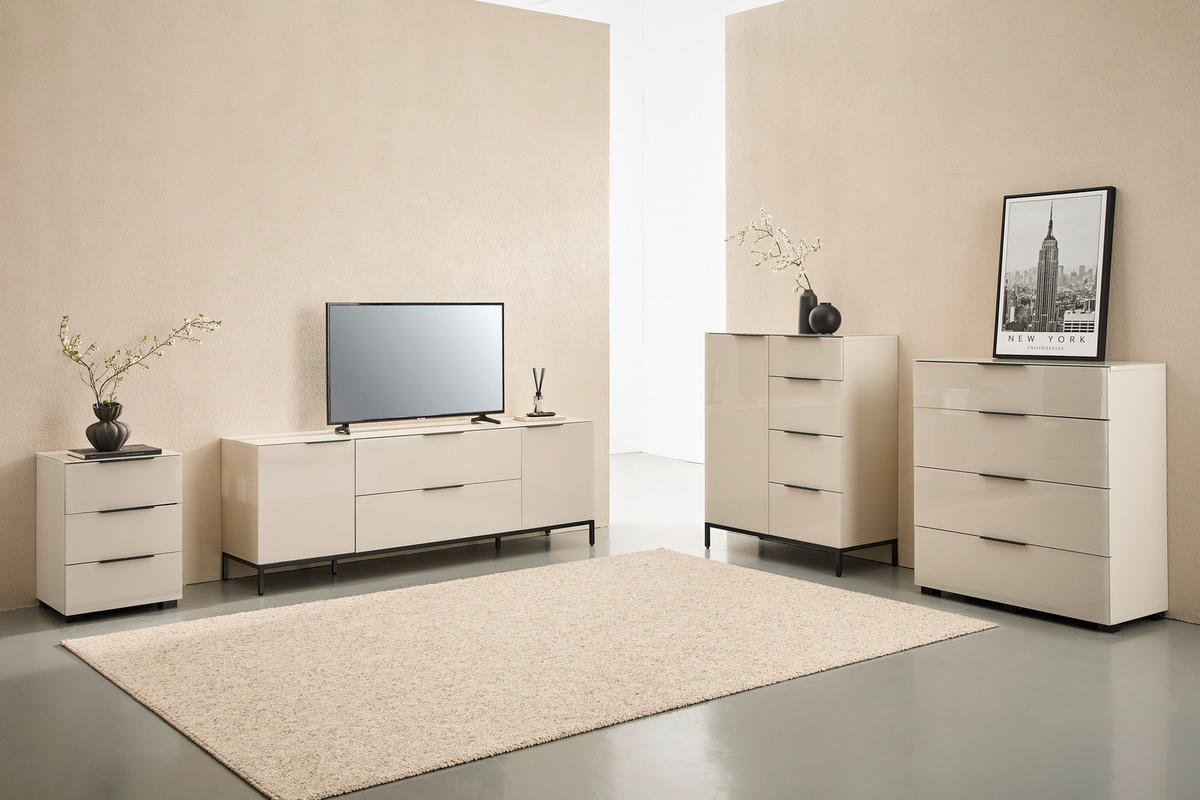 NACHTSCHRANK 45/62/42,3 cm  - Kaschmir/Schwarz, Design, Glas/Holzwerkstoff (45/62/42,3cm) - Novel