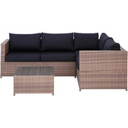 LOUNGEGARNITUR Webstoff Kunststoffgeflecht Stahl - Hellbraun/Klar, Design, Glas/Kunststoff (212/62/145cm) - Ambia Garden