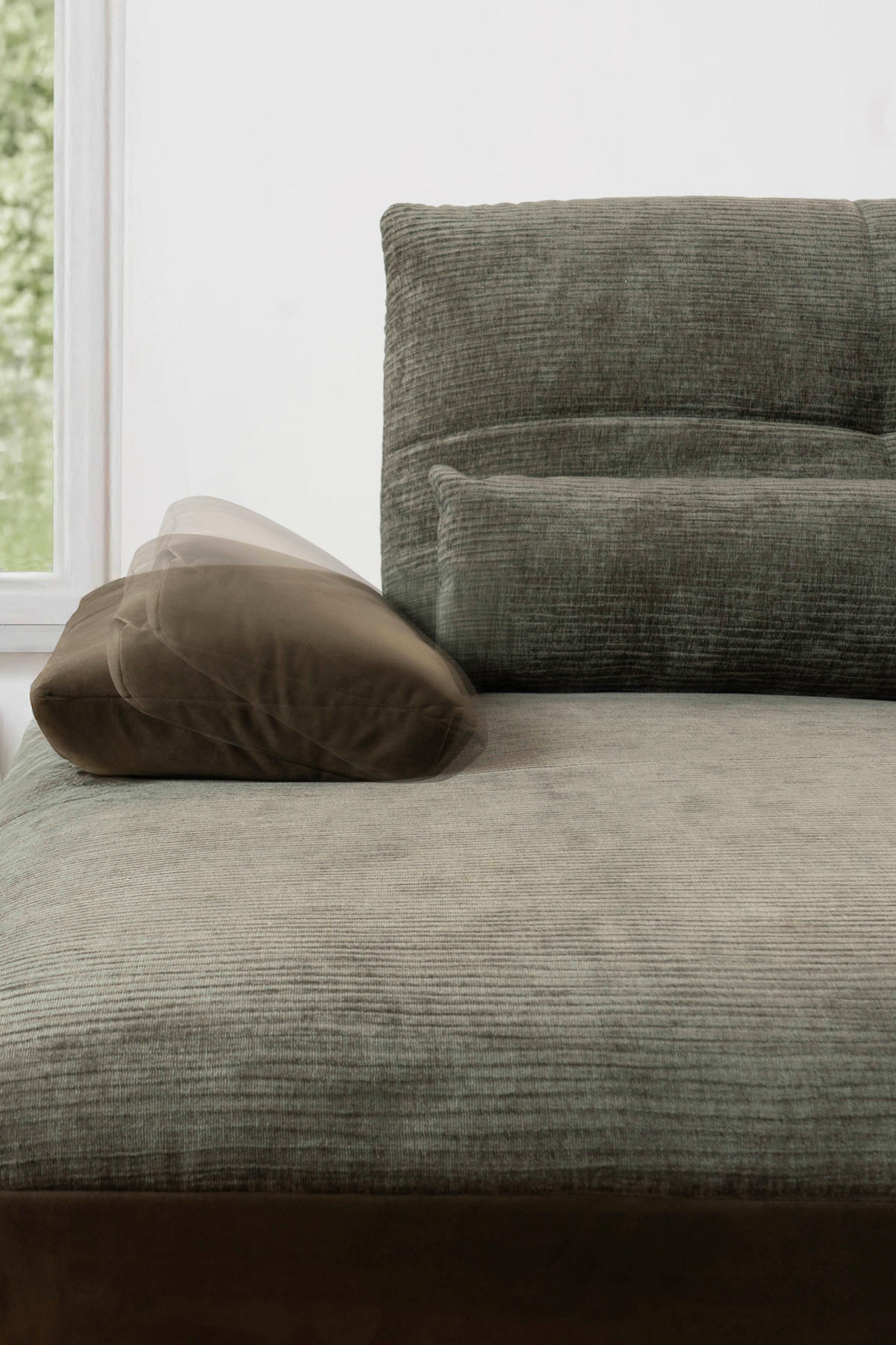 ECKSOFA Olivgrün Flachgewebe  - Schwarz/Olivgrün, Trend, Textil/Metall (191-207/273cm) - Livetastic