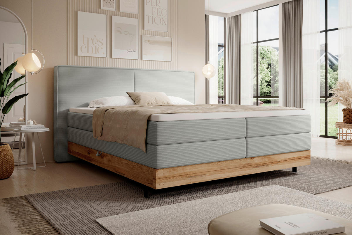 BOXSPRINGBETT 140/200 cm  in Grau  - Schwarz/Grau, Natur, Holz/Textil (140/200cm) - Valnatura