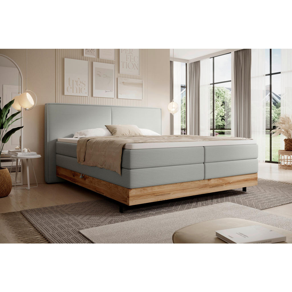 Thumbnail - Valnatura Boxspringbett, Grau, Textil, Eiche, massiv, H2 + H3, 7-Zonen, Höhe ca. 17,5 cm, 180x200 cm, Fsc, Made in EU, B...