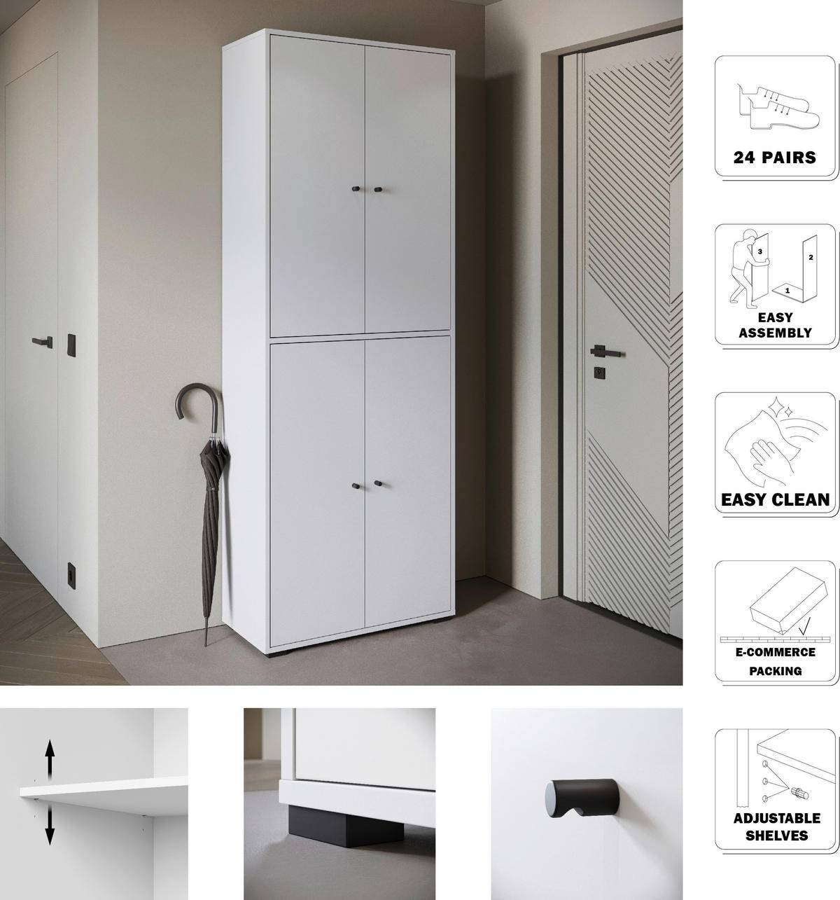 SKOSKÅP  i 70/190/33 cm  - vit/svart, Basics, metall/trämaterial (70/190/33cm) - P & B