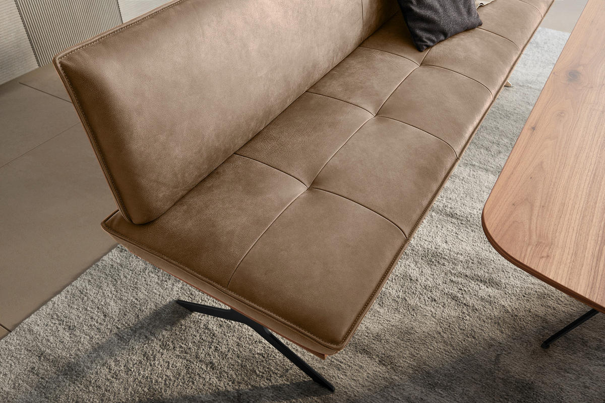 SITZBANK 214/88/66 cm Echtleder Schwarz, Beige Nussbaum furniert Metall  - Beige/Schwarz, Design, Leder/Holz (214/88/66cm) - Koinor
