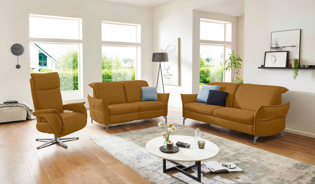 2-SITZER-SOFA Lederlook (vegan) Gelb  - Gelb/Schwarz, MODERN, Textil/Metall (154/89/109cm) - Livetastic