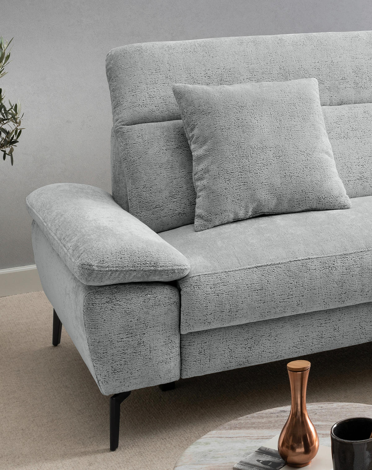 ECKSOFA CANCELLI Blau Struktur Zierkissen, Kopfteilverstellung  - Blau/Schwarz, KONVENTIONELL, Textil/Metall (300/178cm) - Livetastic