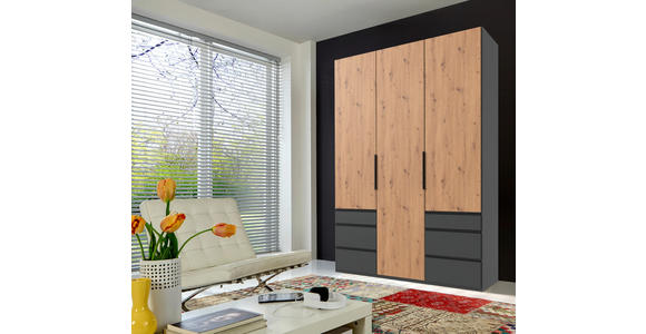 DREHTÜRENSCHRANK in Graphitfarben, Eiche Artisan - Schwarz/Graphitfarben, KONVENTIONELL, Holzwerkstoff/Metall (150/236/58cm) - Hom`in
