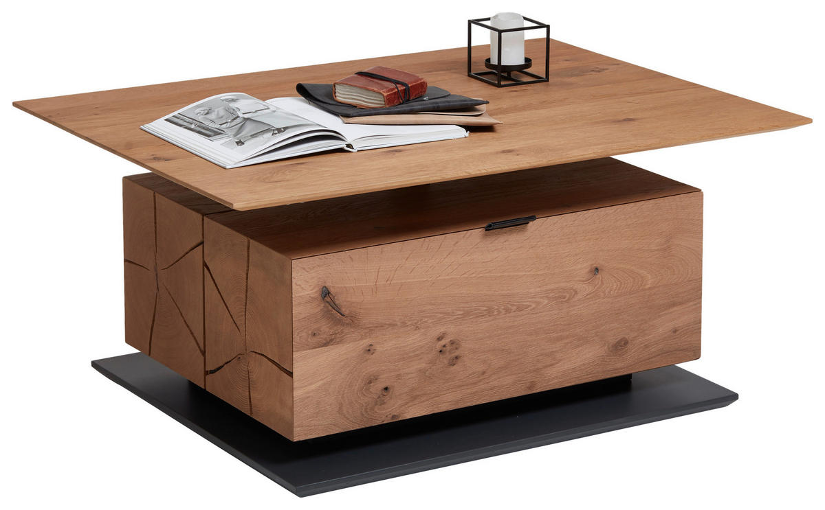 COUCHTISCH in Holz 105/75/47-62 cm  - Eichefarben/Anthrazit, Design, Leder/Holz (105/75/47-62cm) - Valnatura