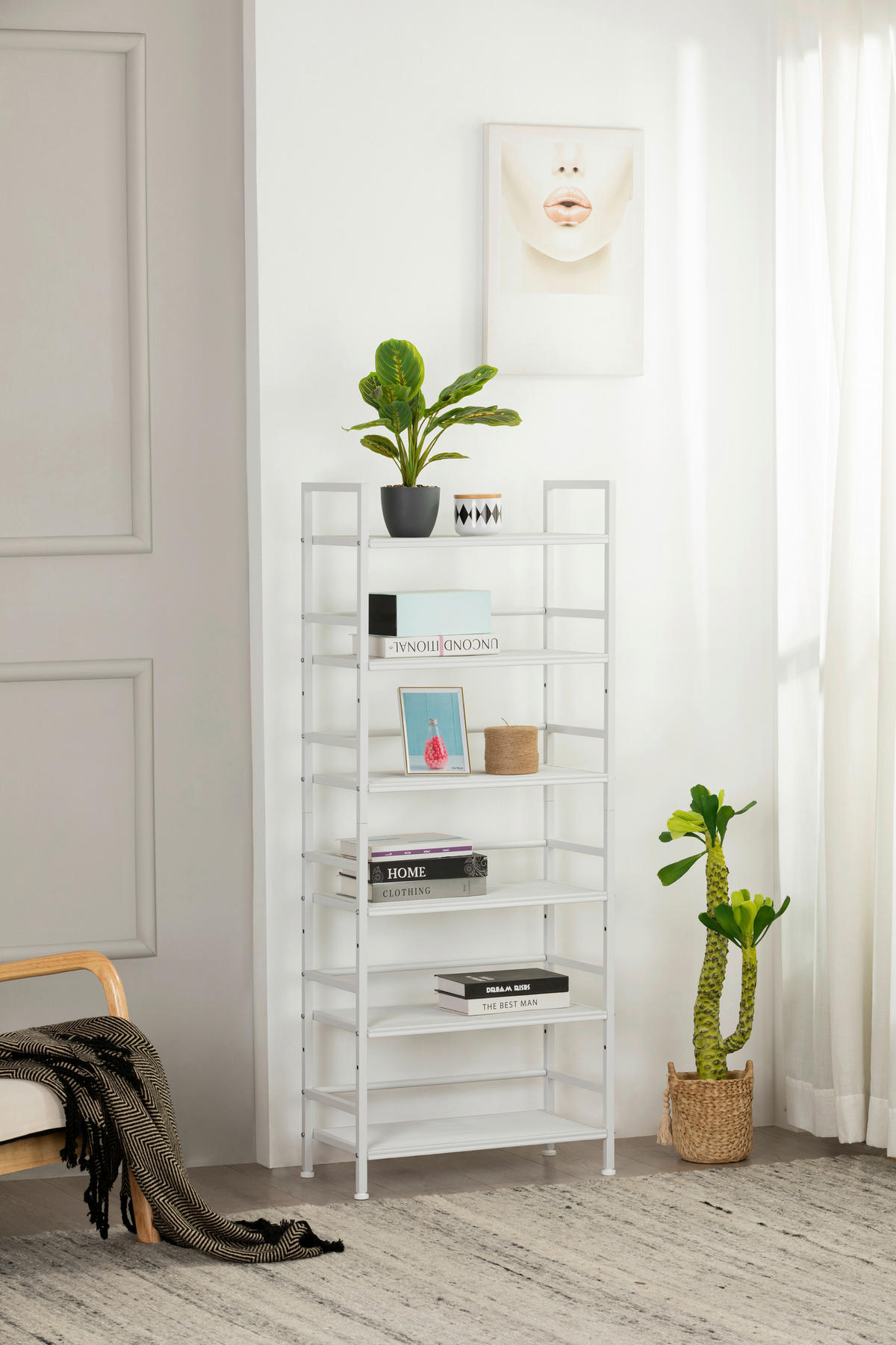 REGÁL NA BOTY, bílá, 59/144/30 cm - bílá, Moderní, kov (59/144/30cm) - PBJ