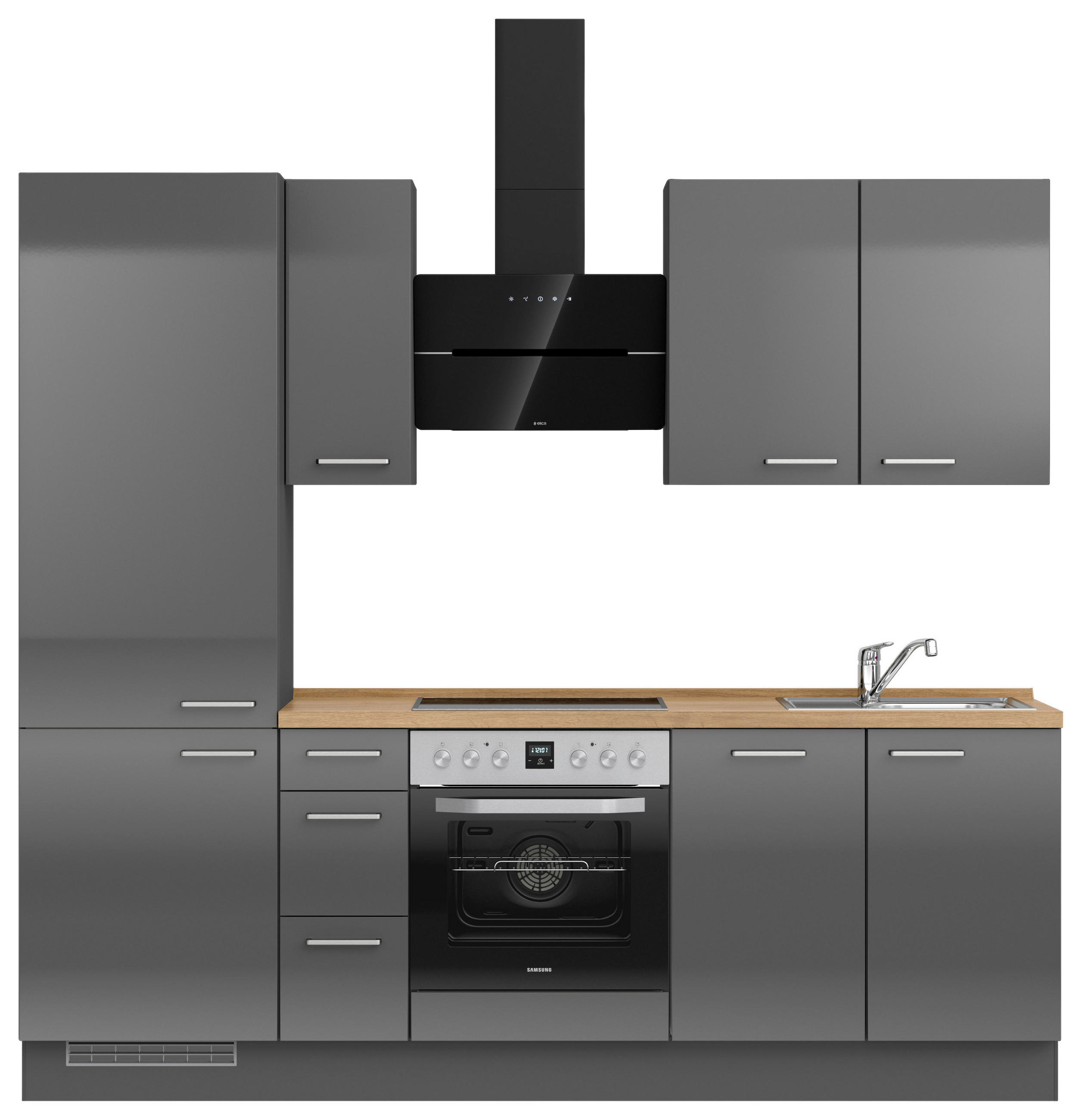KÜCHENLEERBLOCK 240 cm   in Eichefarben, Schieferfarben  - Schieferfarben/Edelstahlfarben, MODERN, Holzwerkstoff/Metall (240cm) - Nobilia