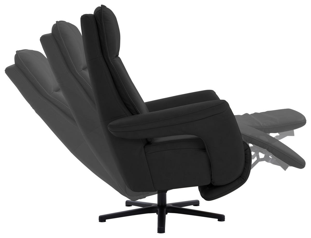 RELAXSESSEL in Leder Schwarz  - Schwarz, Design, Leder/Metall (83/112/87-174cm) - Valdera