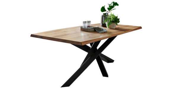 ESSTISCH Wildeiche massiv rechteckig Schwarz, Eichefarben  - Eichefarben/Schwarz, LIFESTYLE, Holz/Metall (220/100/75cm) - Linea Natura